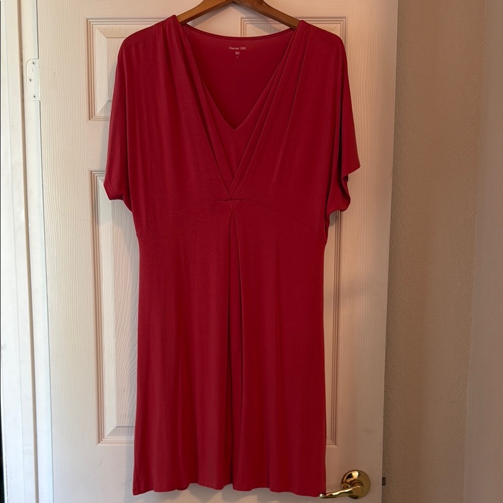 Garnet Hill Lined Viscose Jersey Knit Double V-Neck Dress, Large, burnt orange